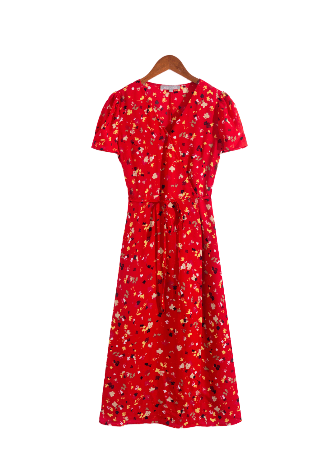 Floral Boho Lace-Up A-Line Dress for Early Spring Vacation Style  S Red 