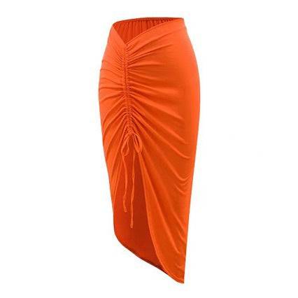 French swimsuit with pleated oblique shoulder and bow two-piece women's swimsuit  One Size Orange Separate Gauze Skirt 