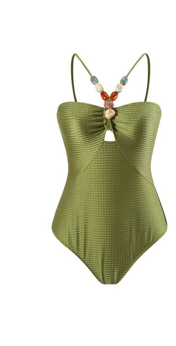 Ladies Swimsuit Multicolor Hollow Out Cutout Gem Sling French Two Piece Maxi Dress Swimsuit Bikini  S Green Jumpsuit 