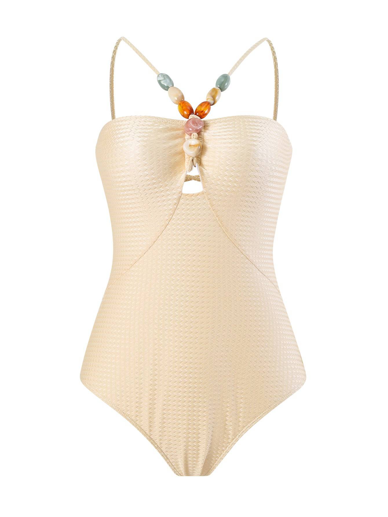 Ladies Swimsuit Multicolor Hollow Out Cutout Gem Sling French Two Piece Maxi Dress Swimsuit Bikini  S Apricot Jumpsuit 