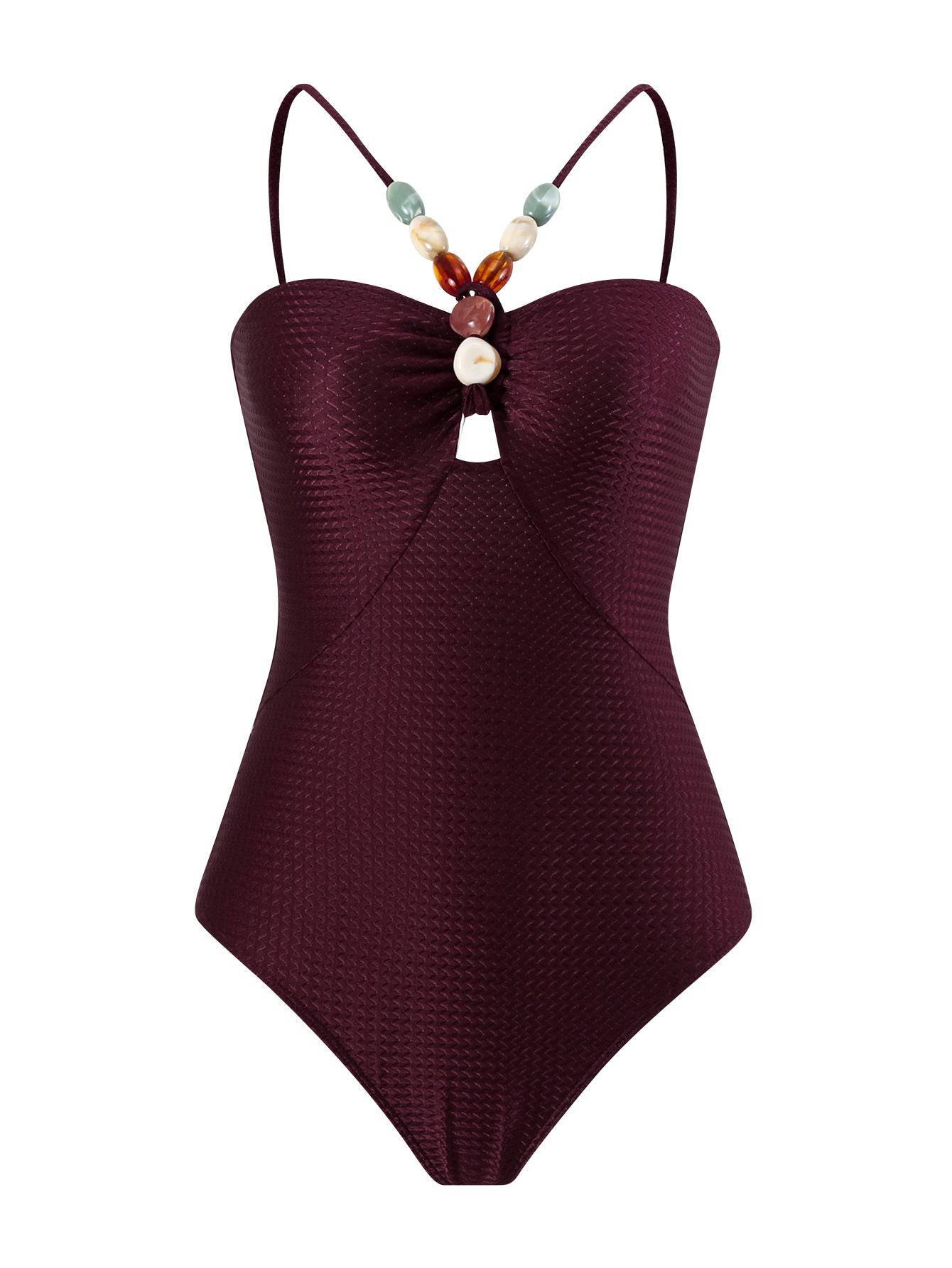 Ladies Swimsuit Multicolor Hollow Out Cutout Gem Sling French Two Piece Maxi Dress Swimsuit Bikini  S Wine Red Jumpsuit 