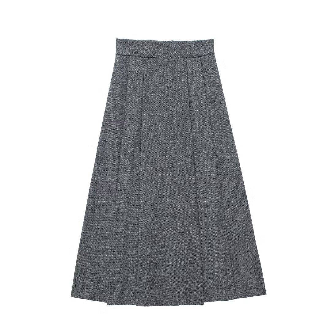 High Rise Loose Fit Woolen A-Line Skirt for Women  XS Gray 