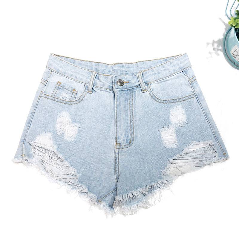 Sexy High-Rise Denim Shorts for Women with Ripped and Frayed Details  XS Blue 