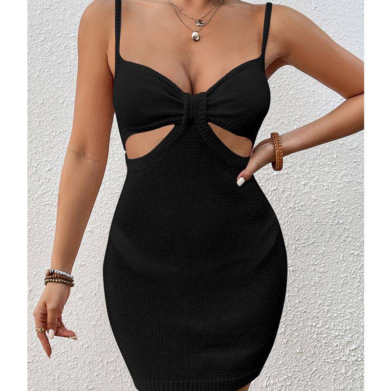 Vacation Slim Fit Sleeveless Beach Dress  S Black 