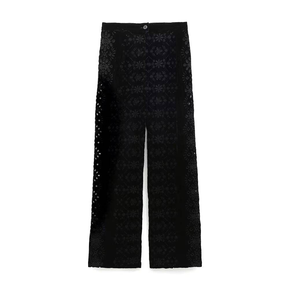 Stylish Embroidered Velvet Pants for Women's Winter Fashion  XS Black 