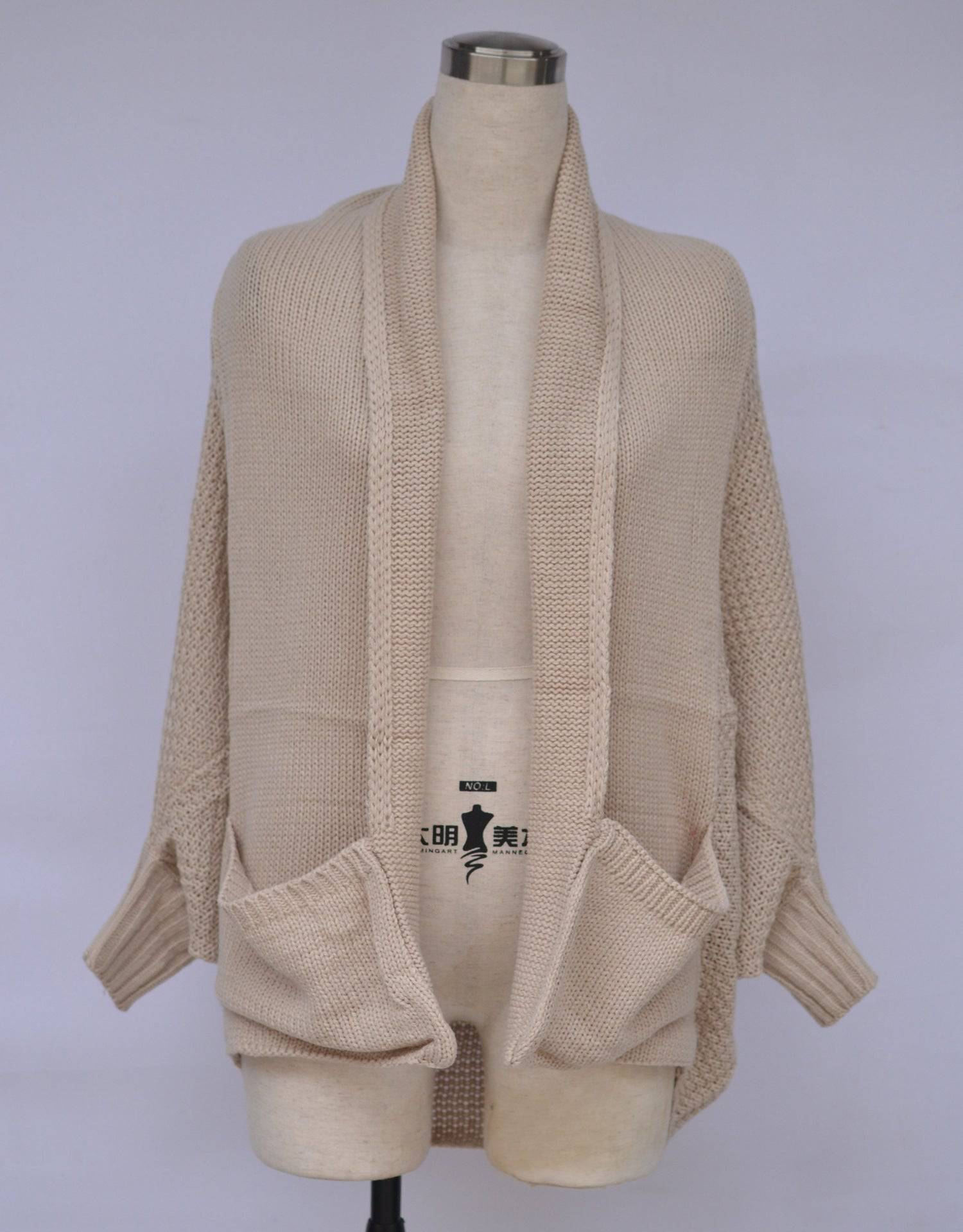 Oversized Knit Cardigan Sweater with Batwing Sleeves for Winter  S Apricot 