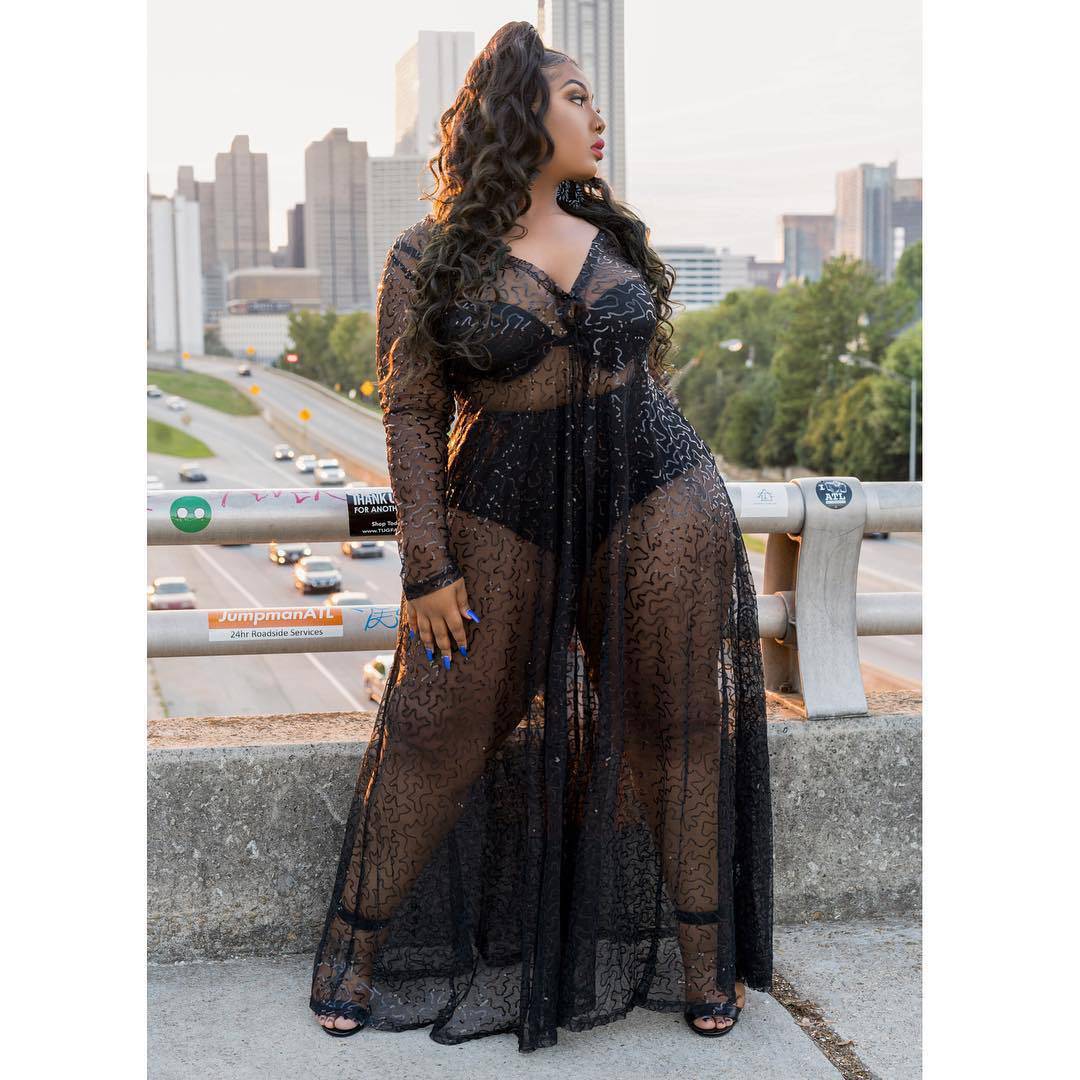 Sexy Perspective Plus Size Maxi Dress with Mesh and Sequins  L Black 