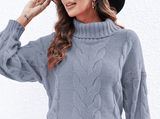 Women's Cable-Knit Turtleneck Thermal Sweater with Long Sleeves  S Gray 