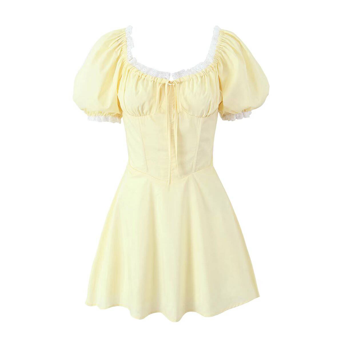 Sexy A-Line Dress with Chest Hollow Out and Tied Waist Corset Detail  S Yellow 