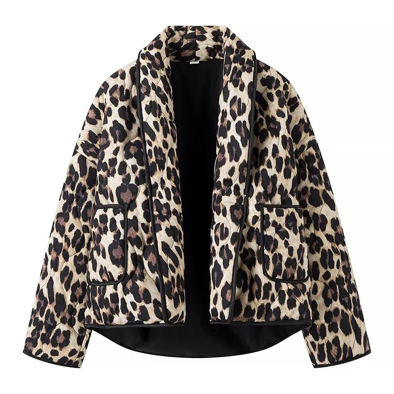 Winter Women Clothing Animal Print Kimono Cardigan Loose Cotton Coat Coat - Wild Amber Fashion