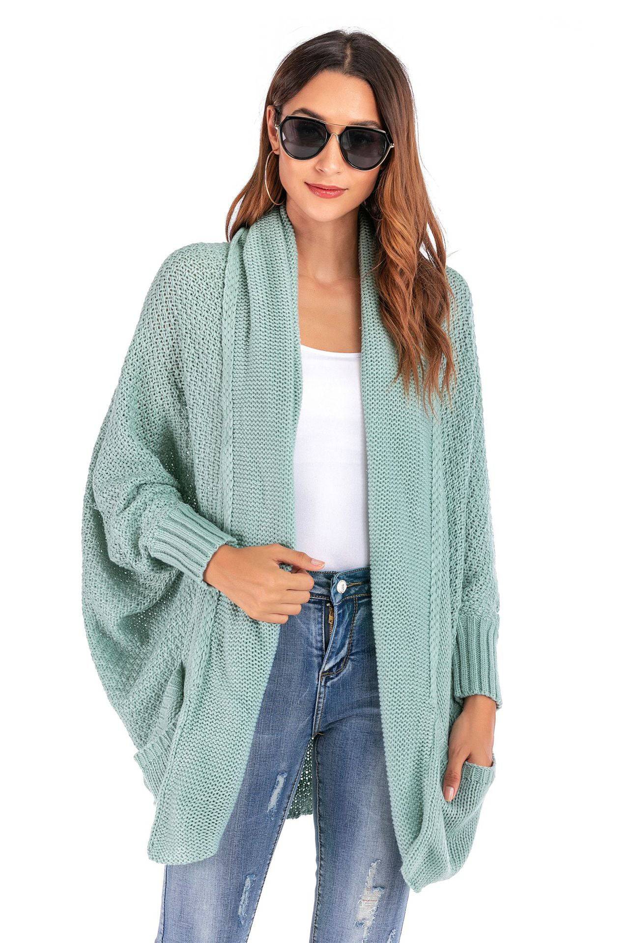 Oversized Knit Cardigan Sweater with Batwing Sleeves for Winter  S Mint 