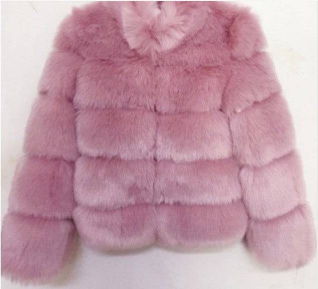 Elegant Slim Fit Faux Fur Coat with Hood for Women  S Lotus Root Starch 