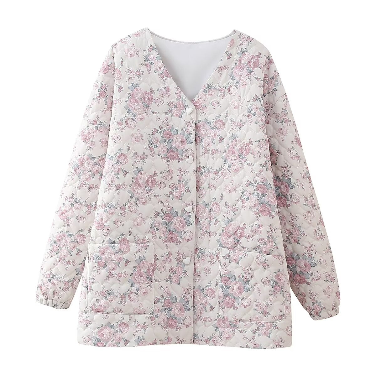 Spring Women Clothing Cream Floral Love Chic Cotton Clothing Cotton Coat - Wild Amber Fashion