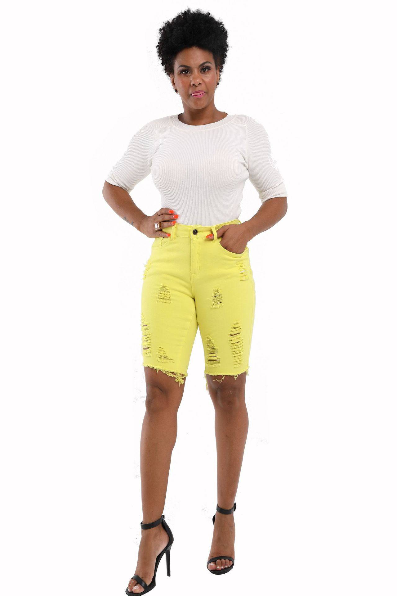 Elevate Your Summer Style with Ripped Slim Fit Denim Jeans  S Yellow 