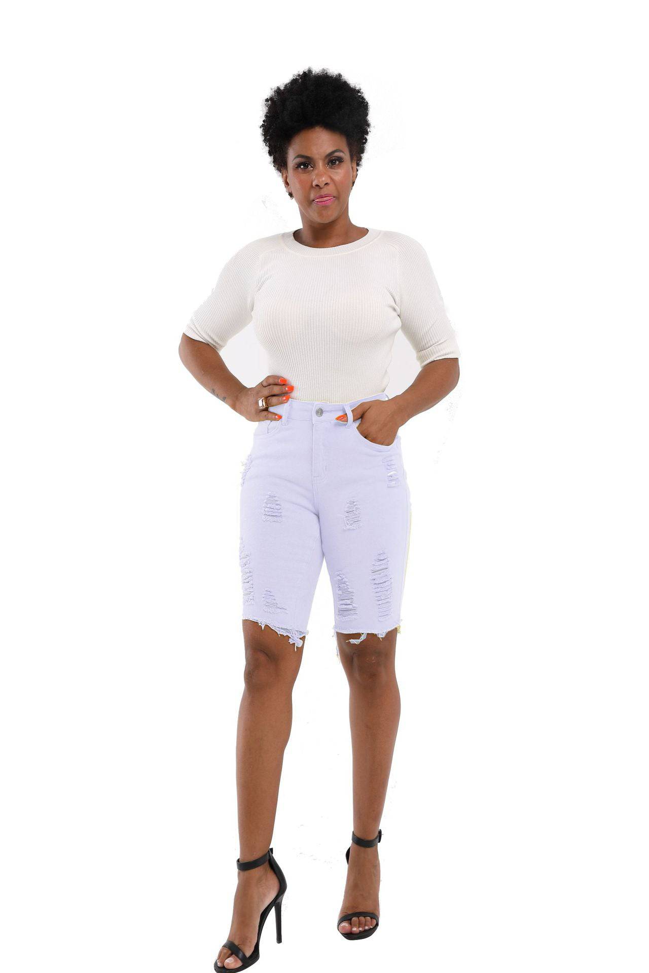 Elevate Your Summer Style with Ripped Slim Fit Denim Jeans  S White 