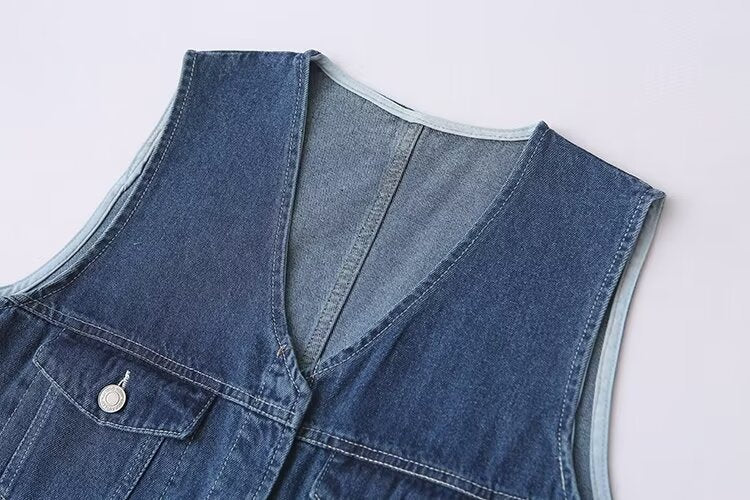 Spring Summer Women Clothing Jumpsuit Loose Casual Sweet Washed Denim Short Dress - Wild Amber Fashion