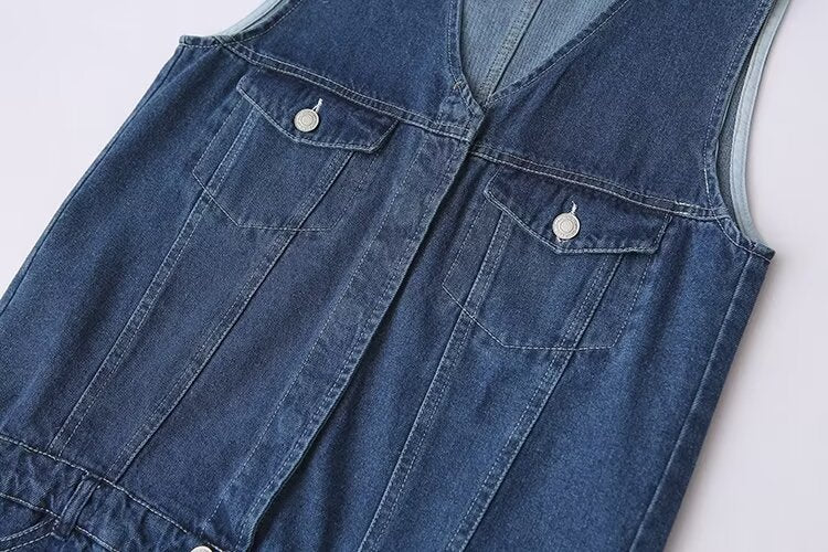 Spring Summer Women Clothing Jumpsuit Loose Casual Sweet Washed Denim Short Dress - Wild Amber Fashion