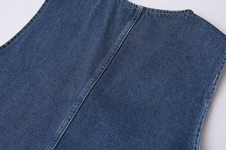 Spring Summer Women Clothing Jumpsuit Loose Casual Sweet Washed Denim Short Dress - Wild Amber Fashion