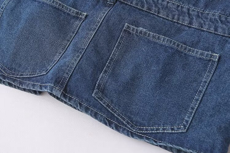 Spring Summer Women Clothing Jumpsuit Loose Casual Sweet Washed Denim Short Dress - Wild Amber Fashion