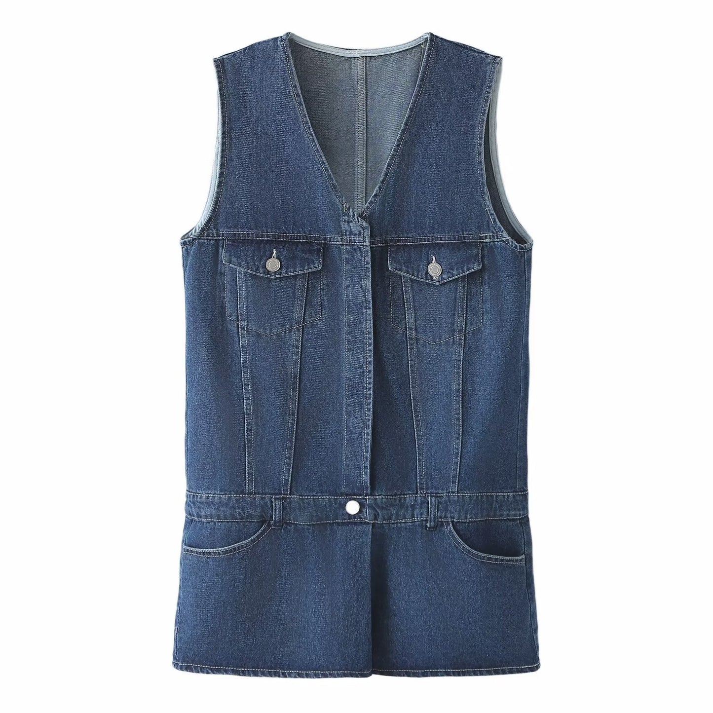 Spring Summer Women Clothing Jumpsuit Loose Casual Sweet Washed Denim Short Dress - Wild Amber Fashion