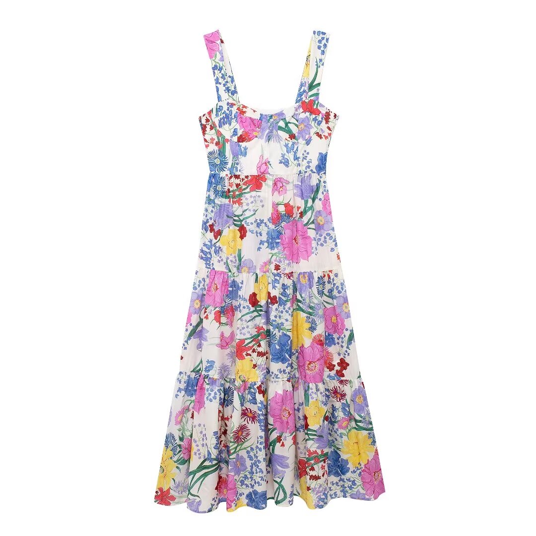 Women Clothing Small Floral Strap Dress - Wild Amber Fashion