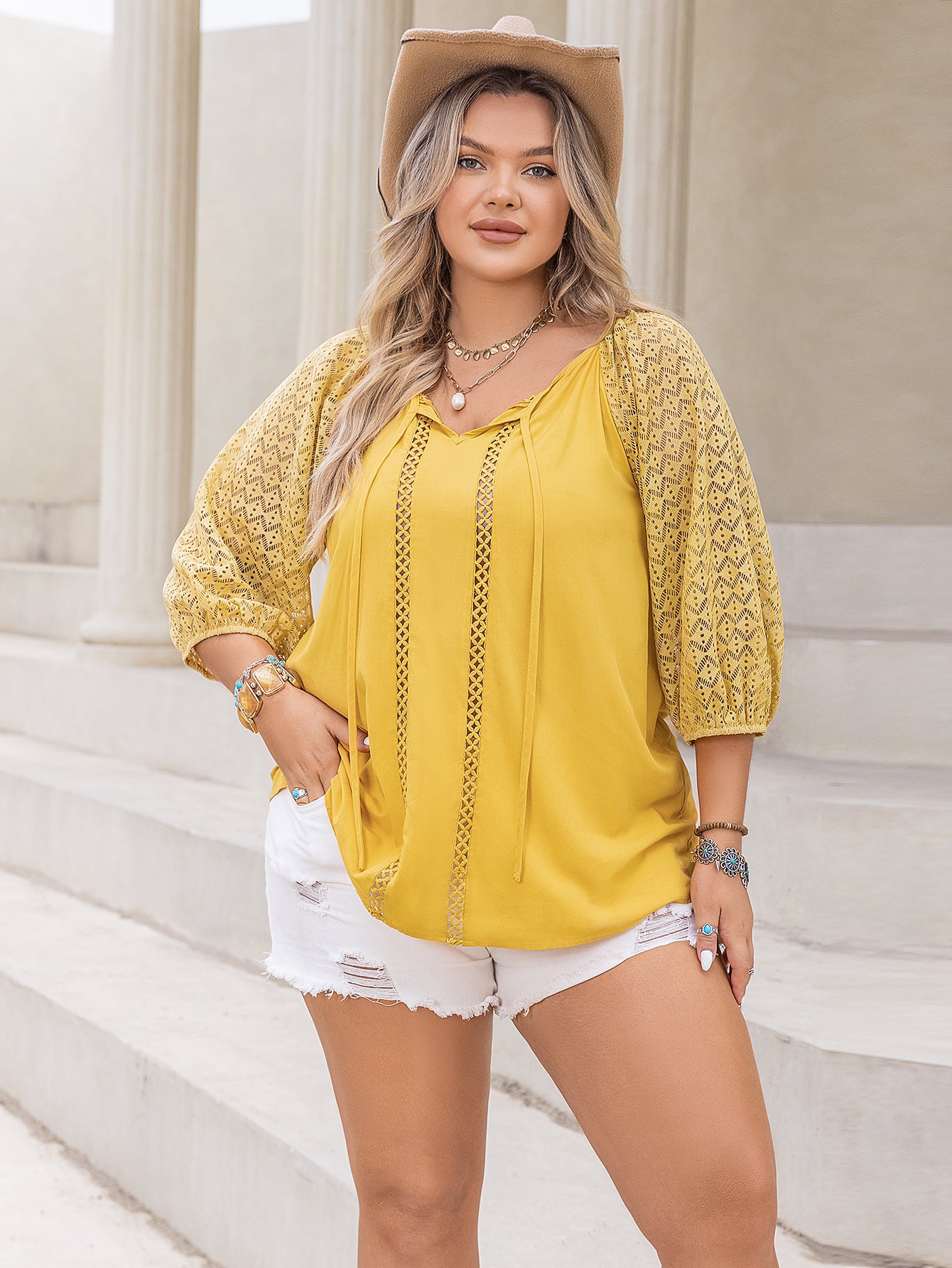 Plus Size Women Clothing Loose Woven Fabric Shirt Women Top - Wild Amber Fashion