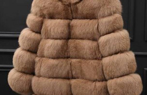 Elegant Slim Fit Faux Fur Coat with Hood for Women  S camel 