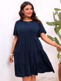 Plus Size round Neck Small Fur Ball Pleated Dress - Wild Amber Fashion