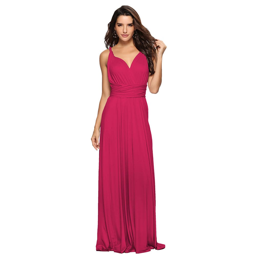 Elegant Tie Neck Maxi Dress with Criss Cross Back  S Coral Red 