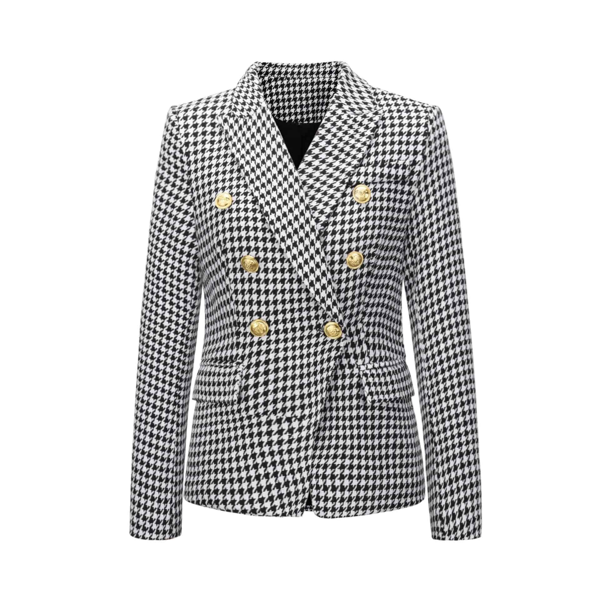 New Women Clothes Coat Autumn Winter Small Houndstooth Fashion Short Double Breasted Coat Blazer  S Multi 