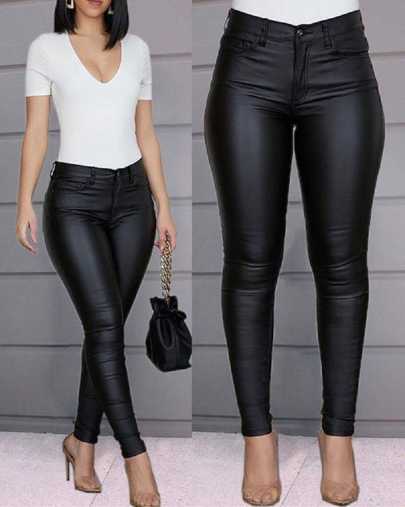 Stylish High-Rise Faux Leather Pants for Women  S Black 