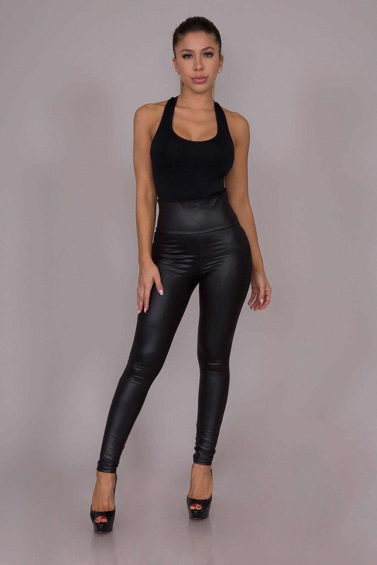 Stylish High Waist Faux Leather Pants for Women  S Black 