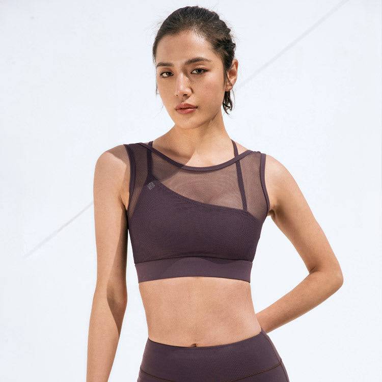 Shockproof Push-Up Mesh Backless Sports Bra for Women - Quick Drying Fitness Yoga Vest  S Dark Purple Red 