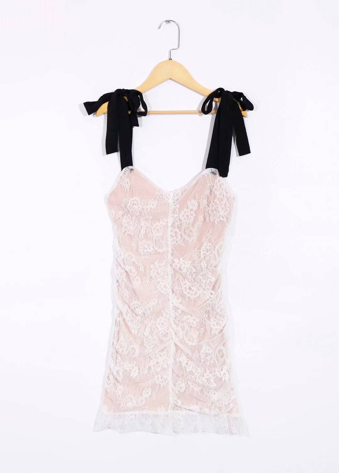 Lace Hepburn Ruffled Cami Dress  S White 