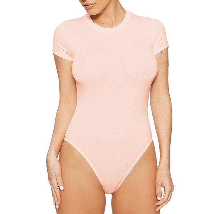 Summer Style Slim Fit Short-Sleeved Bodysuit  S Pink 