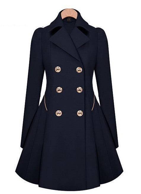 Office-Ready Plus Size Trench Coat for Spring and Autumn  S Navy Blue 