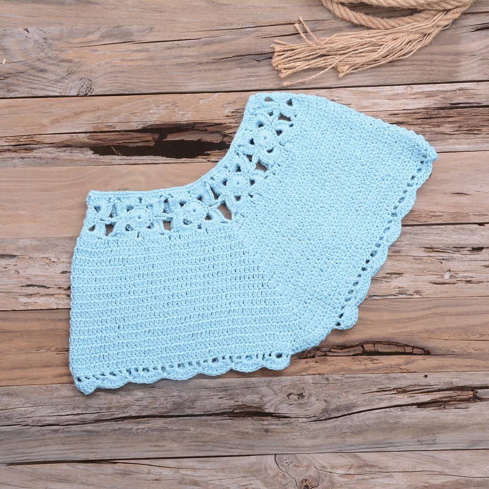 Handcrafted Boho Chic Cutout Crochet Beach Shorts in Solid Colors  S Sky Blue 