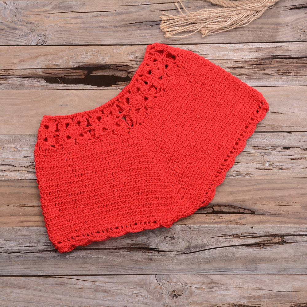 Handcrafted Boho Chic Cutout Crochet Beach Shorts in Solid Colors  S Red 