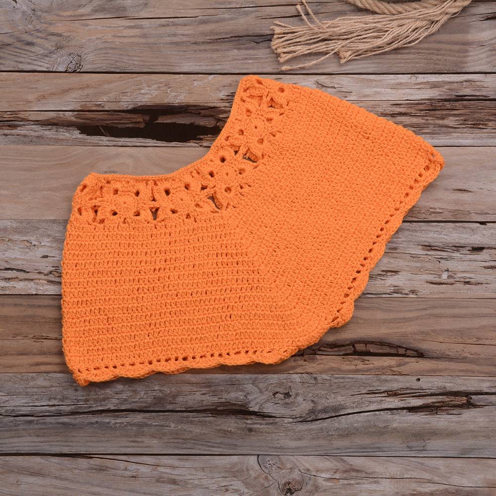 Handcrafted Boho Chic Cutout Crochet Beach Shorts in Solid Colors  S Orange 