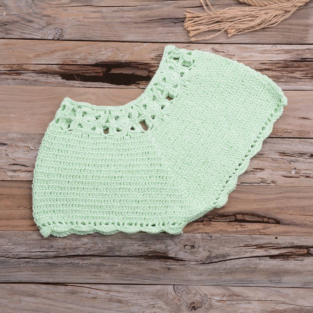 Handcrafted Boho Chic Cutout Crochet Beach Shorts in Solid Colors  S Light Green 