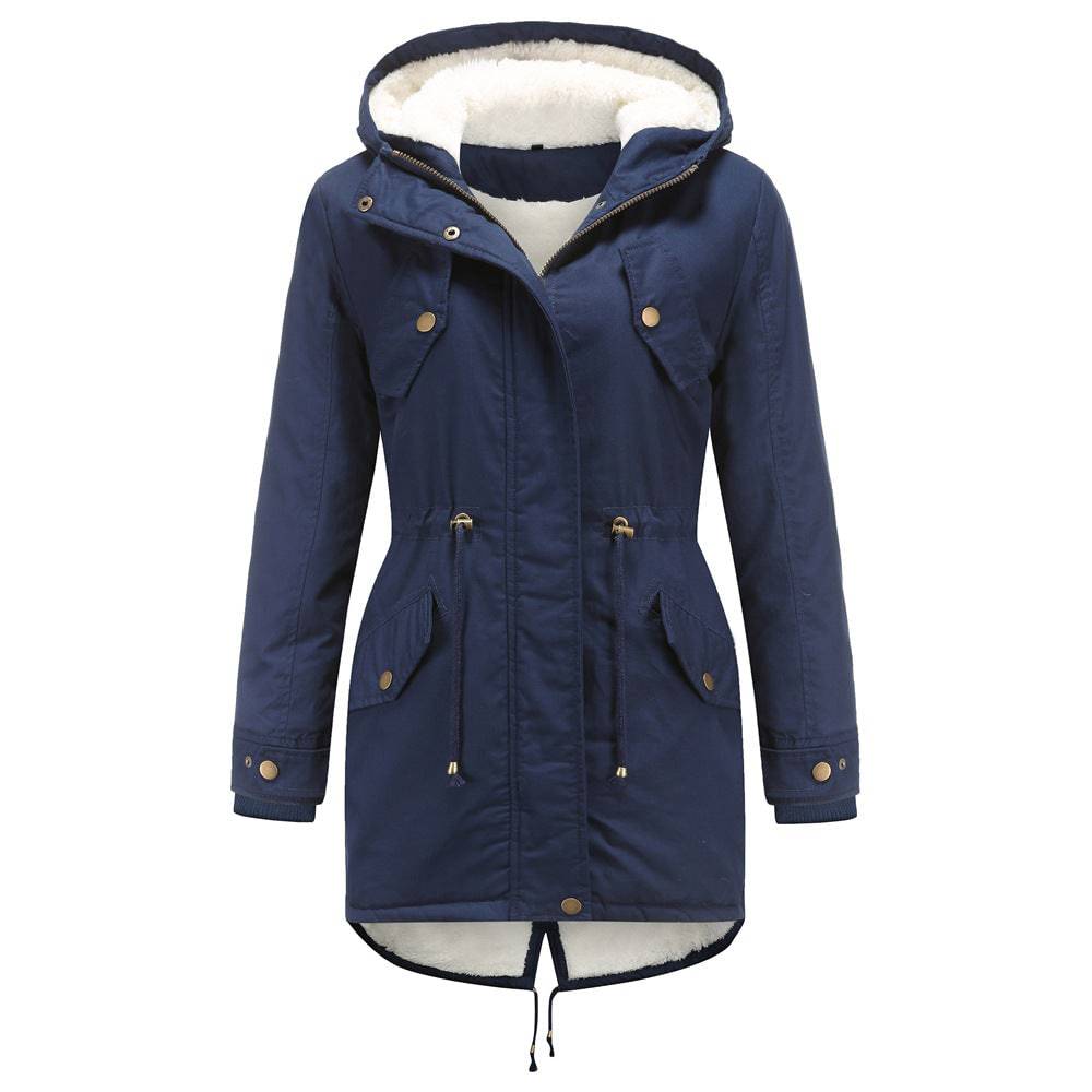 Winter Hooded Cotton-Padded Coat for Women  S Navy Blue 