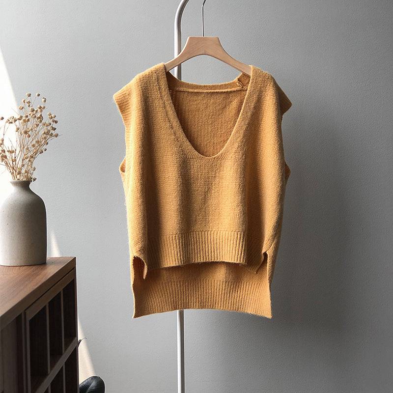 V-neck Sleeveless Knitted Vest for Chic Summer Style and Comfort  One Size Yellow 