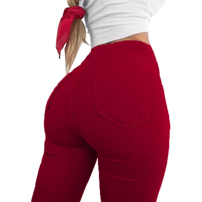 Women's High Waist Skinny Pencil Pants with Pockets  S Burgundy 