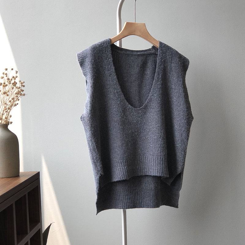 V-neck Sleeveless Knitted Vest for Chic Summer Style and Comfort  One Size Gray 