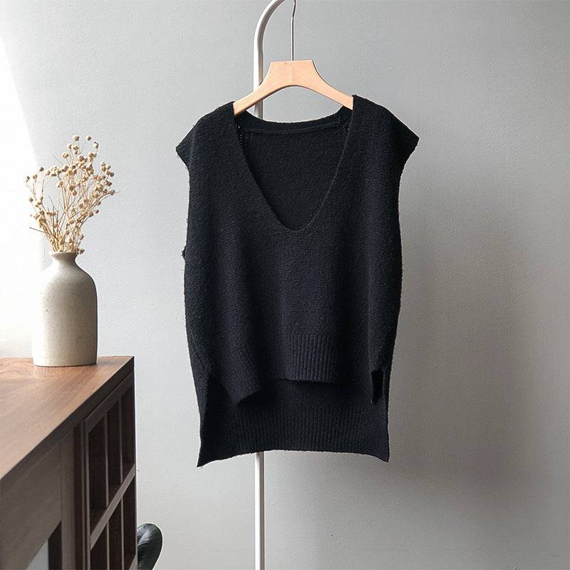 V-neck Sleeveless Knitted Vest for Chic Summer Style and Comfort  One Size Black 