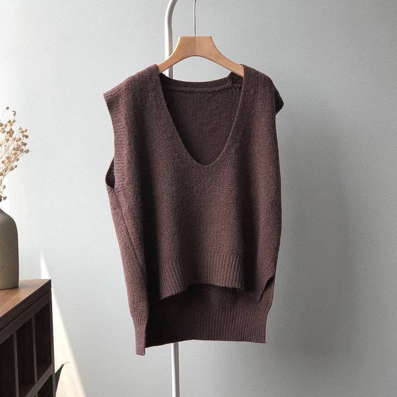 V-neck Sleeveless Knitted Vest for Chic Summer Style and Comfort  One Size Coffee 