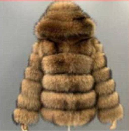 Faux Fur Stitched Women's Elegant Coat  S 5-Section Hat with Raccoon Fur 