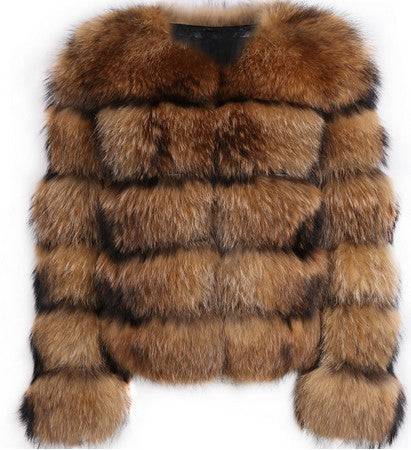 Faux Fur Stitched Women's Elegant Coat  S 5 Knots of Raccoon Hair 