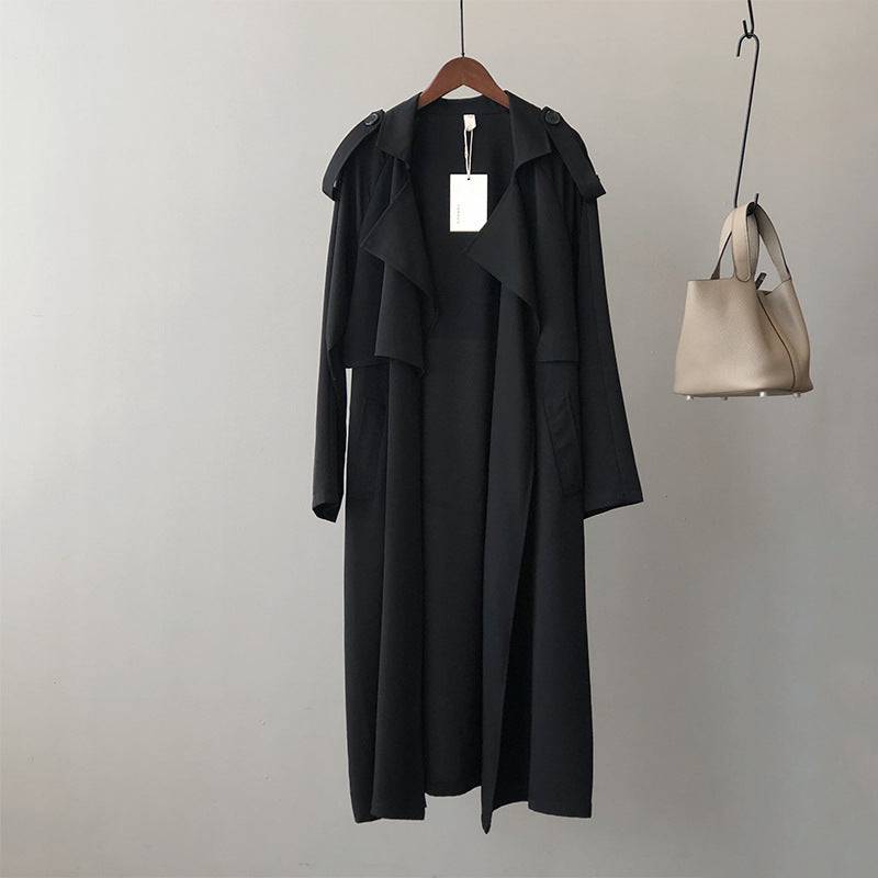 Vintage Oversized Women's Trench Coat with Long and Elegant Design  M Black 