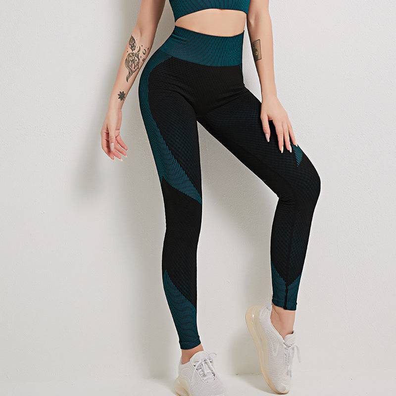 Seamless Yoga Suit for Autumn and Winter with Knitted Design  S Dark Green Pants 